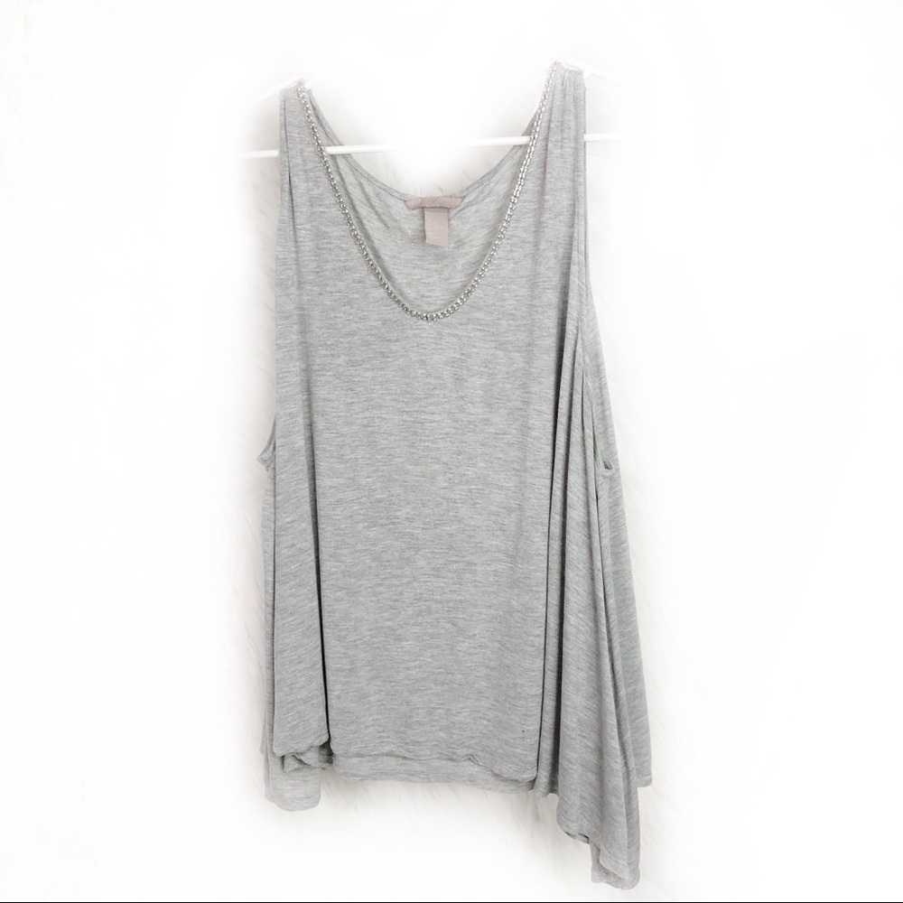 H&M flowy gray rhinestone lined v-neck tank 2X